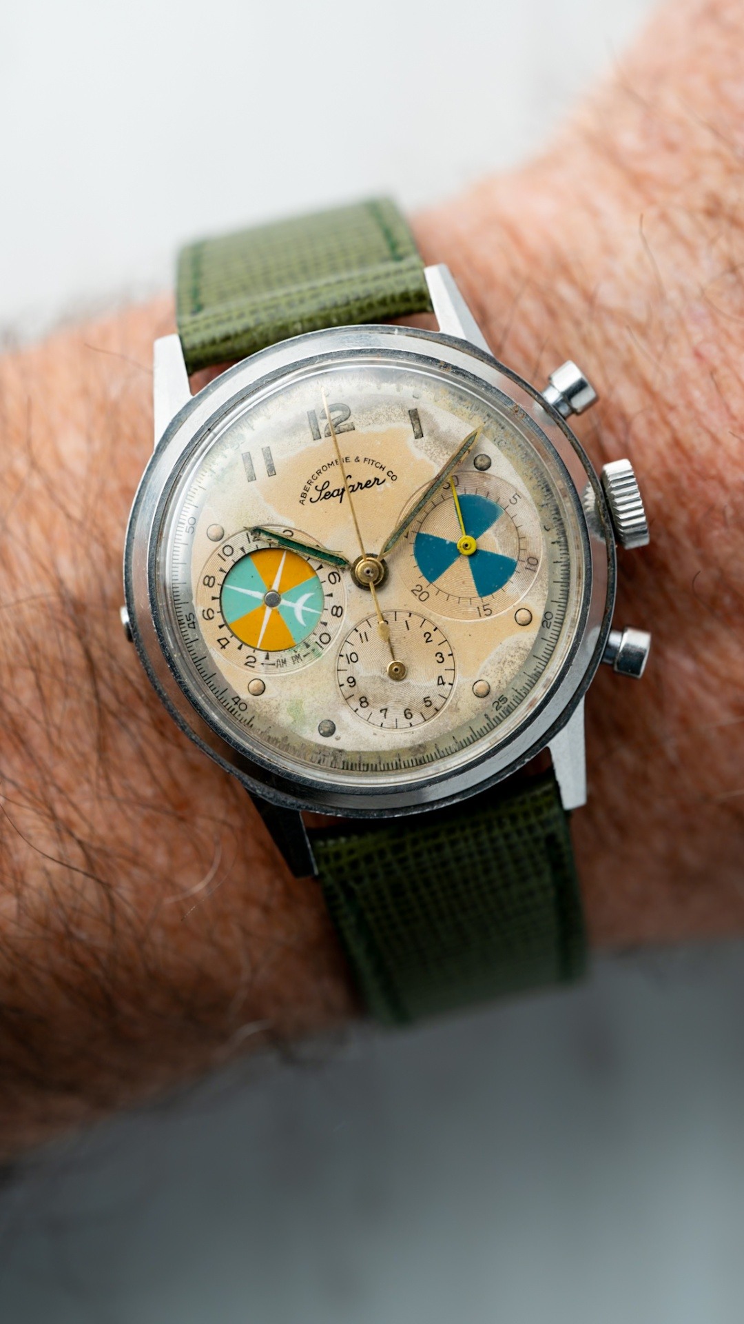 Vintage Abercrombie & Fitch Seafarer chronograph on green strap